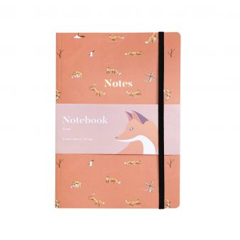 Quinn the Fox Headwinds april showers pink A5 softback notebook