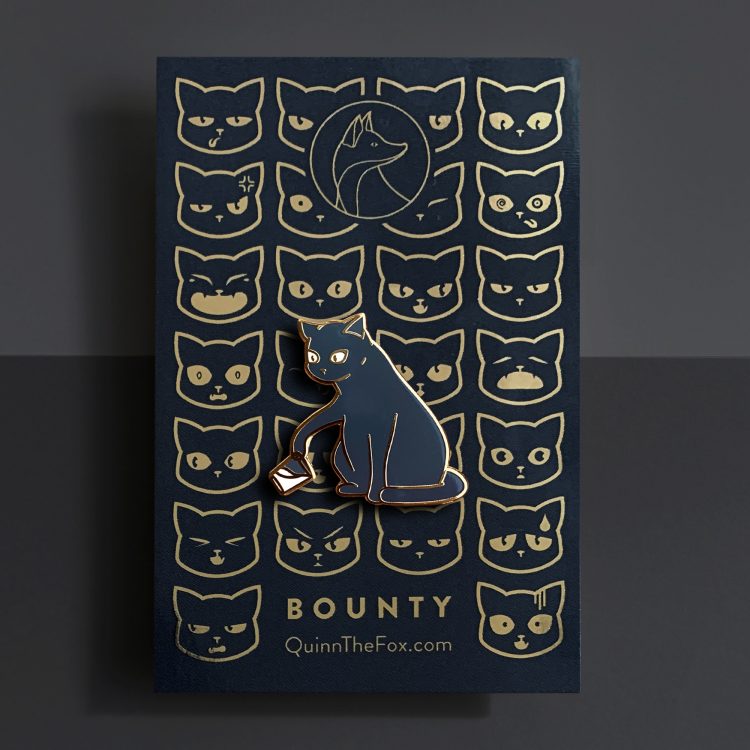 Bounty the Cat enamel pin on card